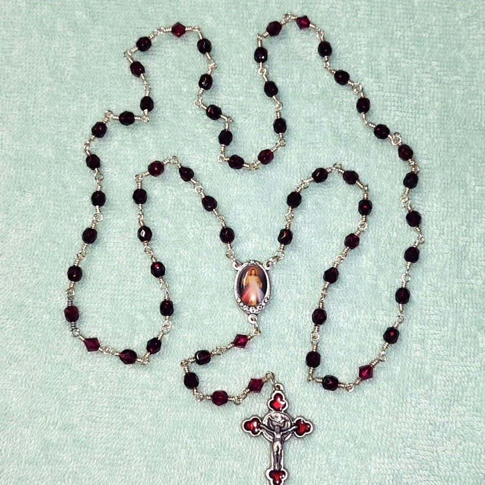 "PRICE DROP" Ruby Red "Divine Mercy" Rosary!